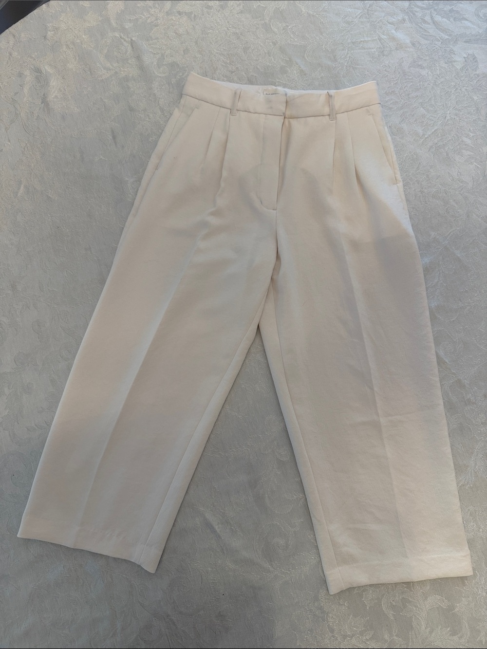 Aritzia Cream High-Rise Pleated Wide-Leg Pants